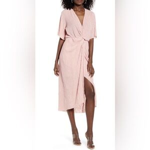 All in Favor Dolman Plisse Midi Dress in Blush